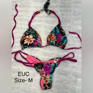 Floral Print Bikini Set - Pink and Green
